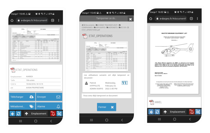 TracingDocs sur mobile : consultation des documents de bord, tampon � VU � et MMEL sur smartphone